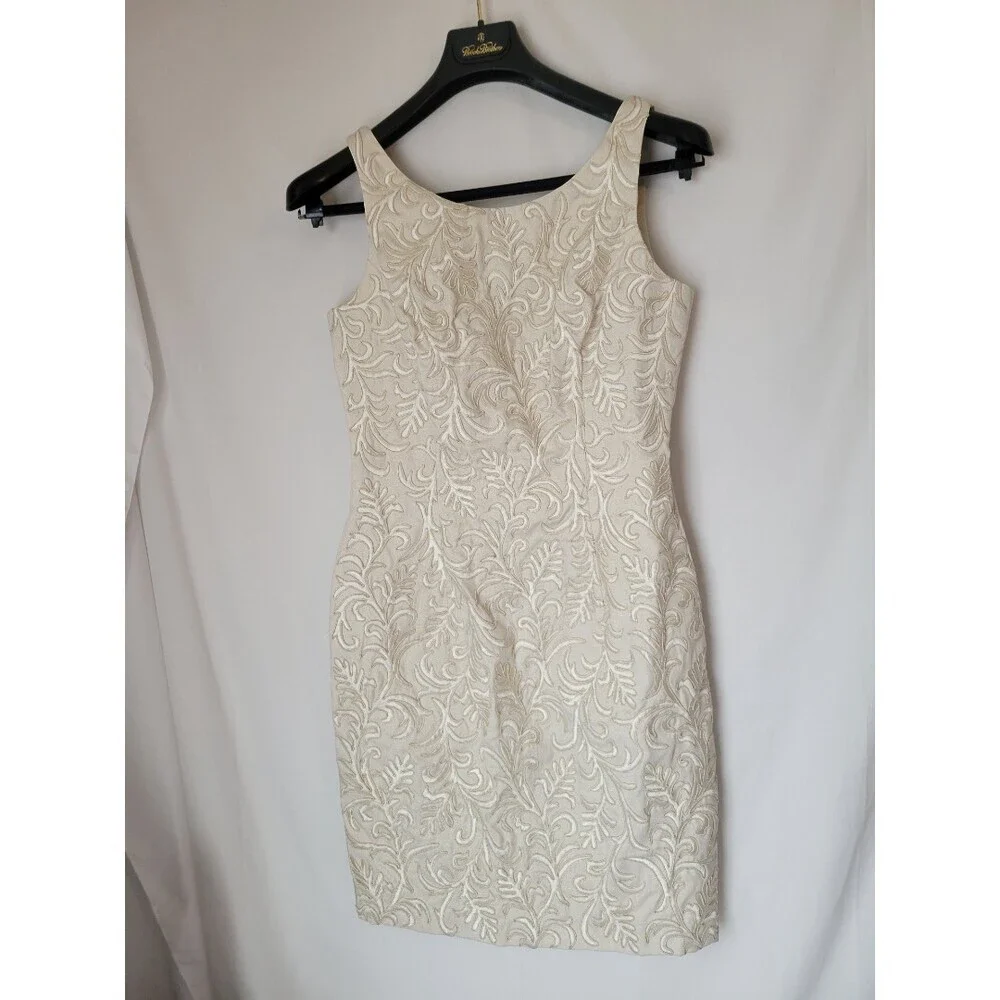 carmen marc valvo gold dress | Dresses | Carmen Marc Valvo Size 6 Ivory Embroidered Brocade Sheath Cocktail halterneck